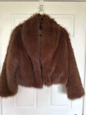 Plush Chestnut Faux-Fur Cropped Teddy Jacket
